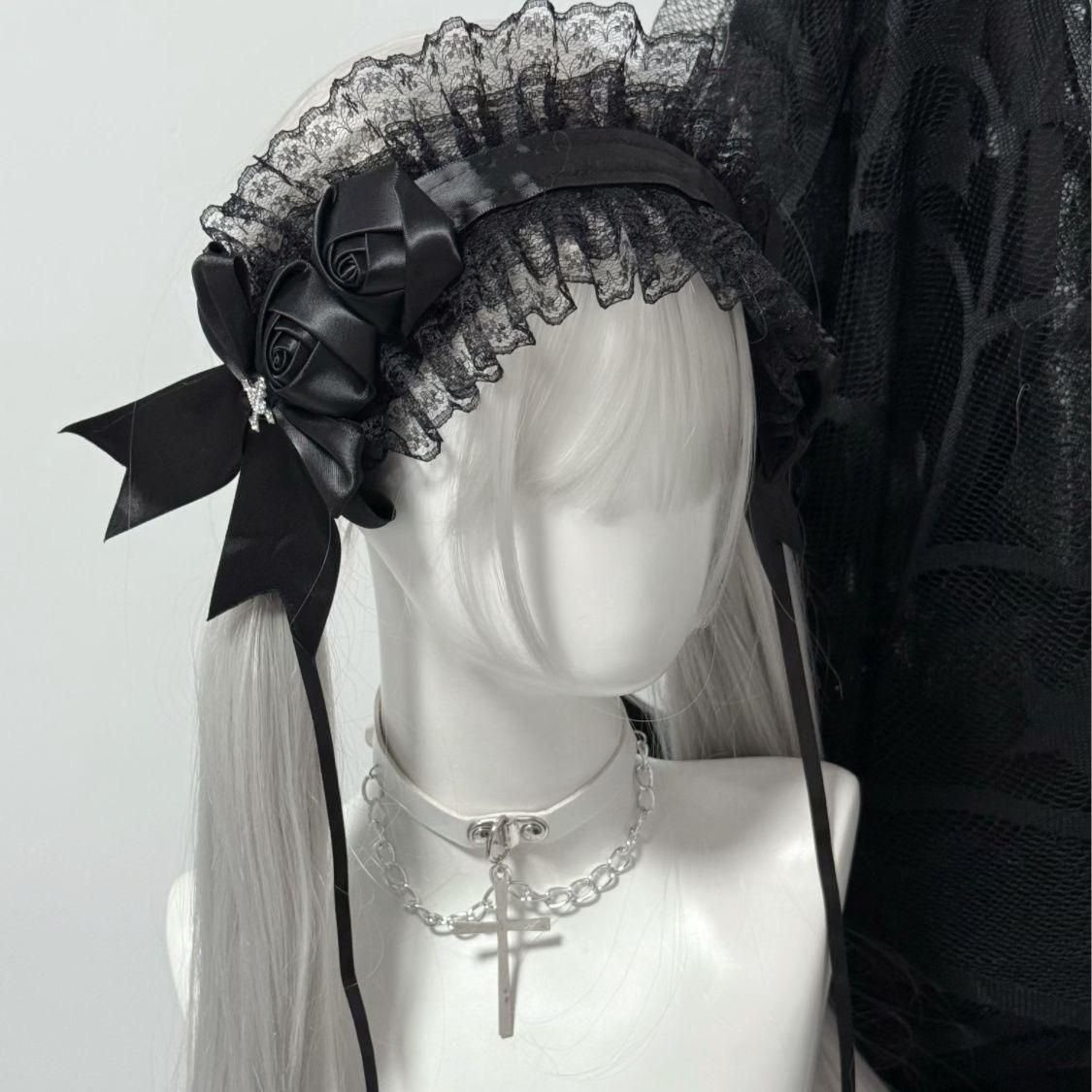 

Bow for Women Hair Bows Girl 2025 Hair Bands Woman Lace Goth Hair Bands for Girls Girl Headband Cute Accessories Lolita Handband чёрный