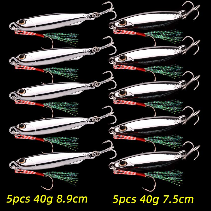 10 Stück/Los Metallguss Jig Löffel 10g 20g 30g 40g Köder Set Mit Haken Wurf Jigging Fisch Wolfsbarsch Angelköder Künstlicher Köder