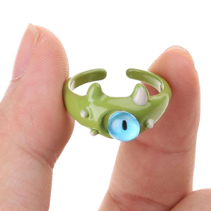 Funny Black Green White Cat Monster Ring Big Eyes Sweet Cool Cartoon Cute Girlfriends Couple Open Ring Gift Jewelry