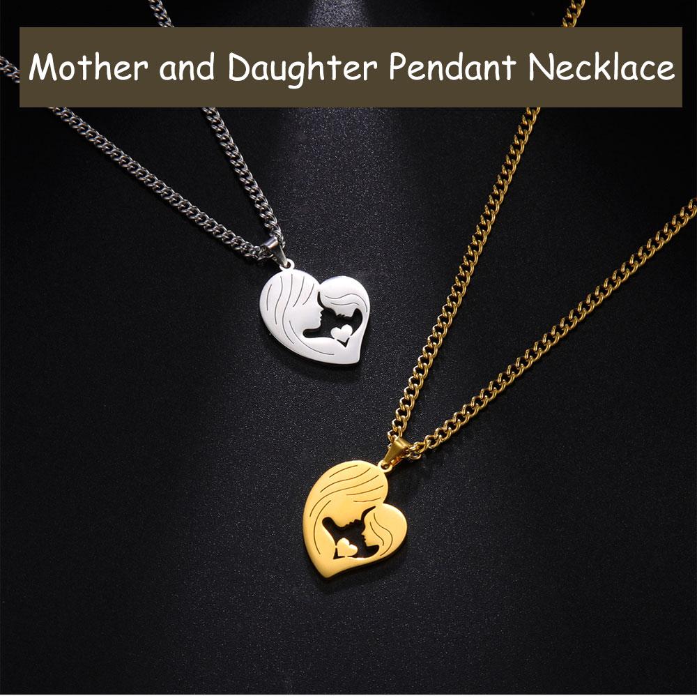 Cazador Mother Kid Pendant Necklace for Women Family Love Heart Mom Daughter Choker Stainless Steel Jewelry Mother Day Gift