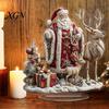 Retro Xmas Fairy Tale Scene Christmas Santa Claus Ornament, Reindeer Acrylic Decoration, Indoor Holiday Ornament Display Double Sided Desktop
