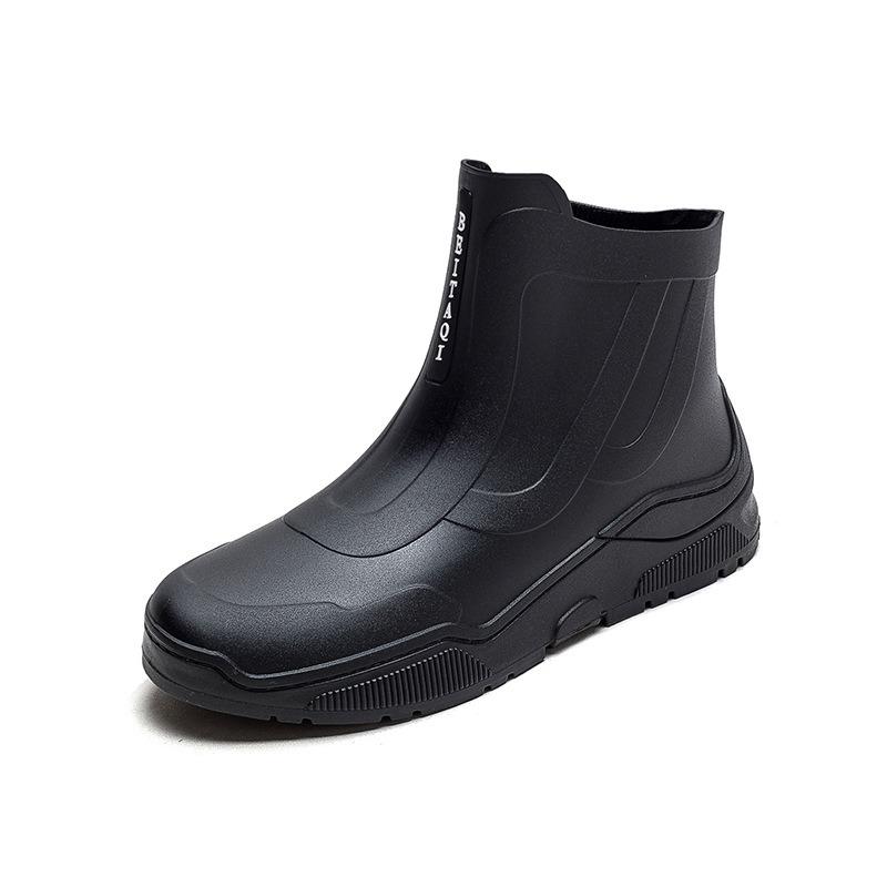 Fashion Rain Shoes Men's Non-slip Waterproof Shoes Kitchen Women's Rubber Shoes Car Wash Wear-resistant Water Boots Fleece Warm Short Rain Boots