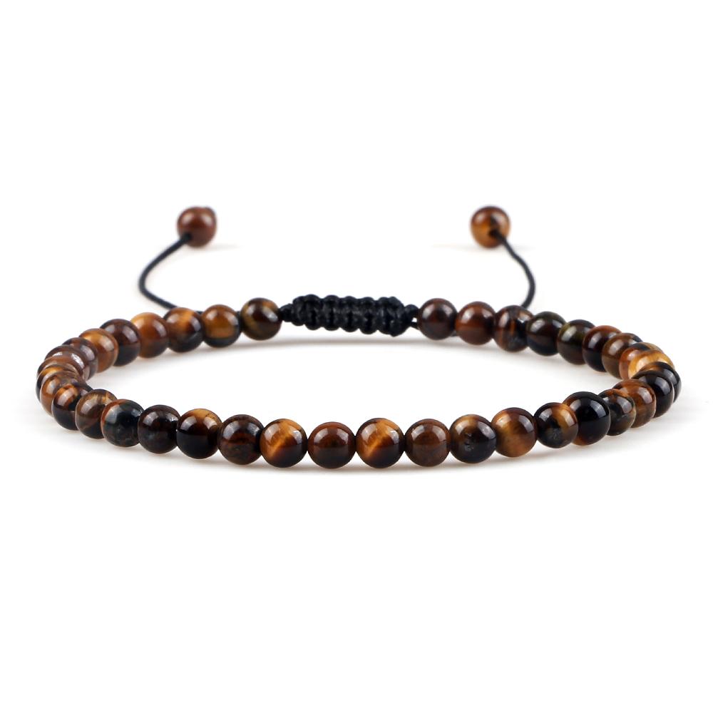 Adjustable Mini Natural Stone Lava Tiger Eye Beaded Bracelets & Bangle for Women Men Chakra Beads Braided Bracelet Charm Jewelry