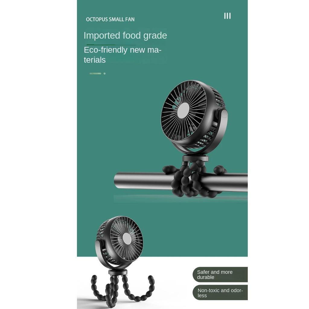 Quiet Octopus Mini Fan, Portable Rechargeable Fan for Baby Stroller & Outdoor