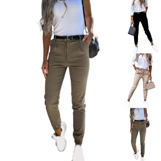 Women Bodycon Pants Solid Color Pockets Spring Autumn All Match Ankle Tied Cropped Pants for Daily Wear
