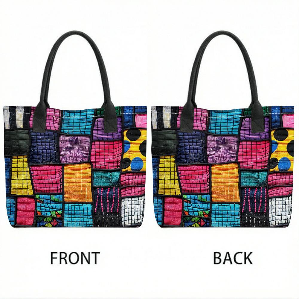  Colorful Patchwork Tote Bag Large Capacity Fashion Shoulder Bag for Daily Use