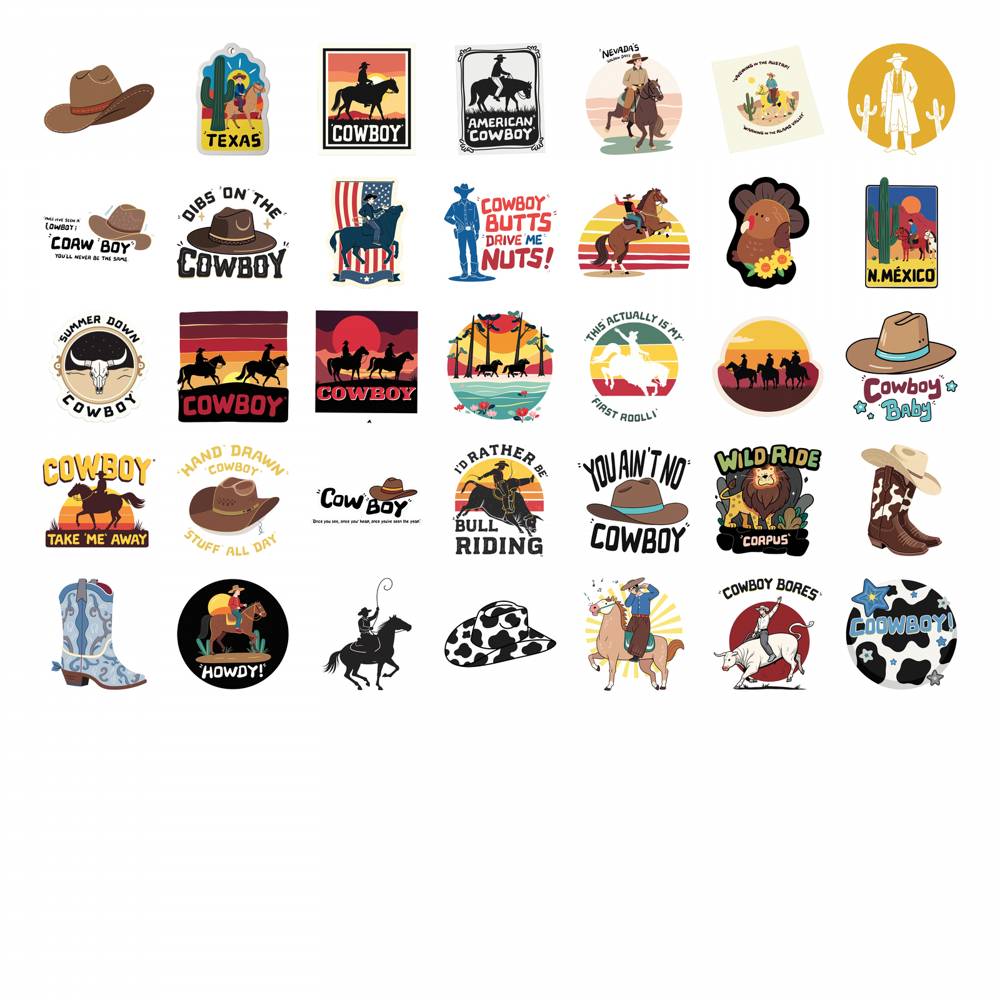 35pcs-50pcs Vintage Rodeo Stickers Cartoon Western PVC Sticker Stickers For Guitar Laptop Helmet Skateboard Suitcase DIY