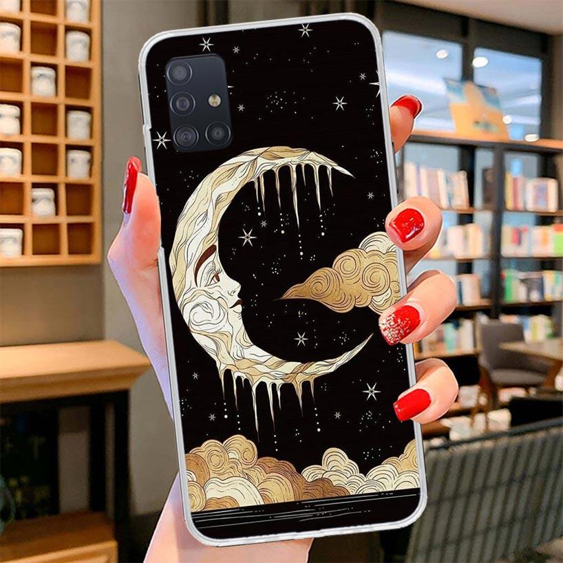 Funny Sun Moon Face Cover Phone Case For Samsung Galaxy A12 A22 A32 A52 A72 A02S Phone Case Note 20 Ultra 10 S10 Plus A51 A71 A5