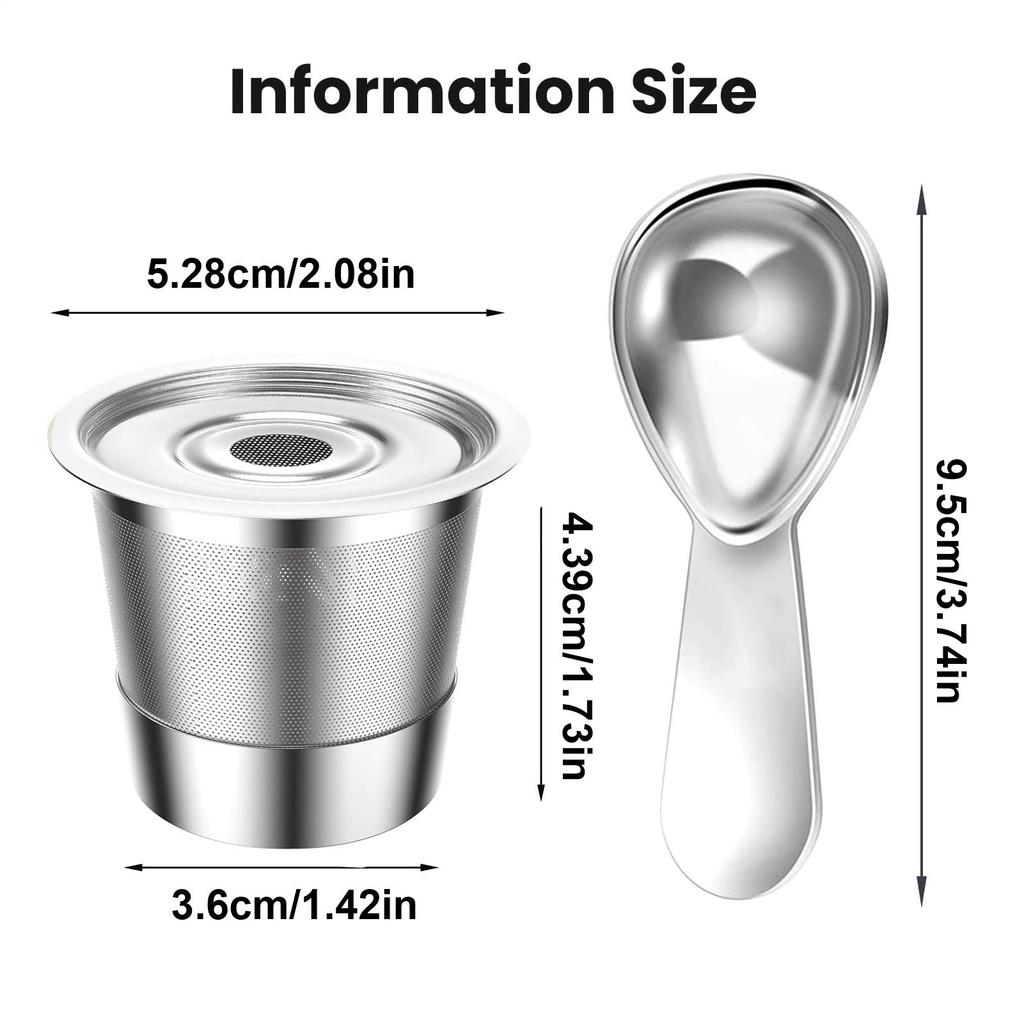 Reusable Coffee Filters Metal Stainless Steel Filtering Accessories Coffee Pod Strainer Cup With 30ml Measuring Spoon For Home