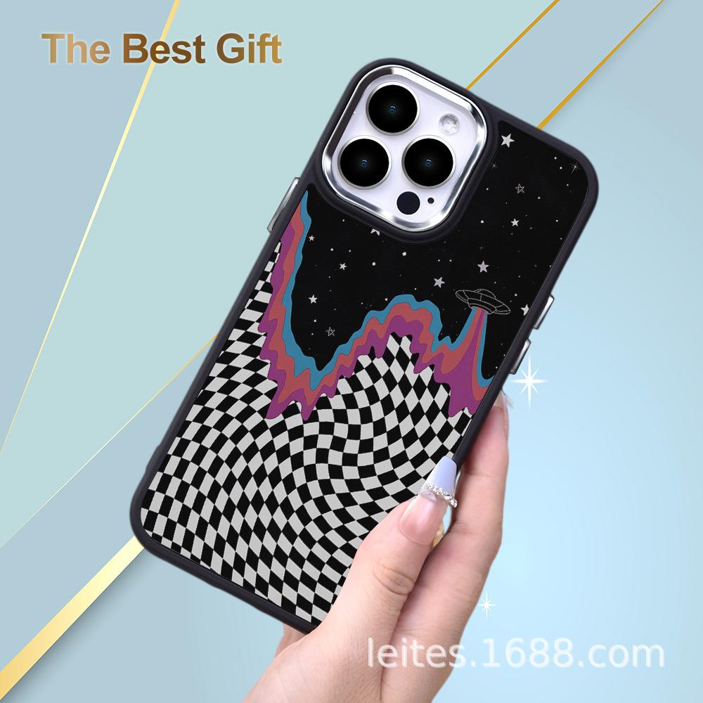 

iPhone 7~15 Grid Splicing Soft Leather Two-in-One Case Apple 15 чёрный