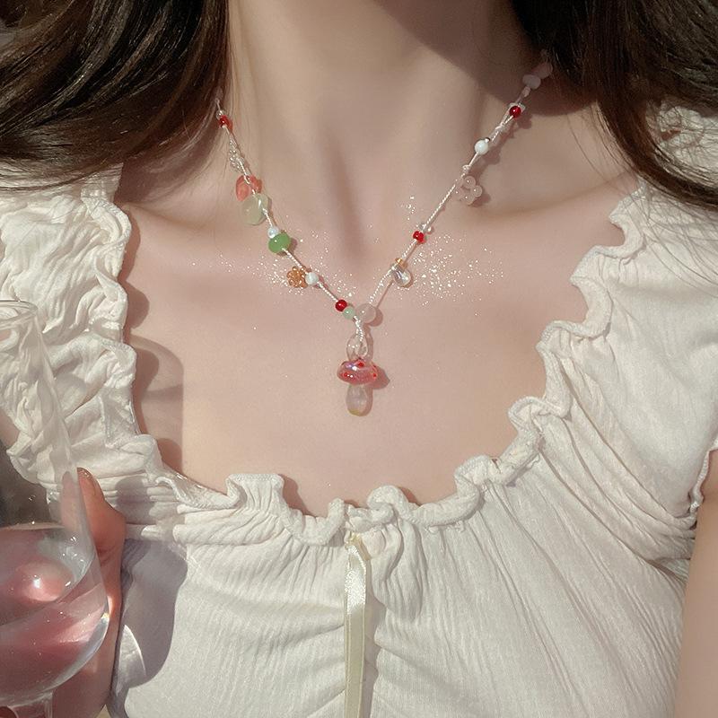 Summer Color Stars Beaded Pendant Necklace Female Sweet Small Fresh Clavicle Chain Vacation Style Niche Versatile Necklace