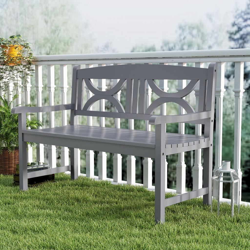 2-Seater Wooden Garden Bench Outdoor Patio Loveseat for Porch, Grey