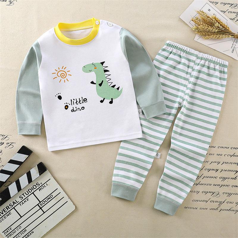2026 Summer Children Long Sleeve Pant Underwear Set Baby Spring O-Neck Cartoon Cotton Pajama Set Home Wear Clothing for Girl Boy
