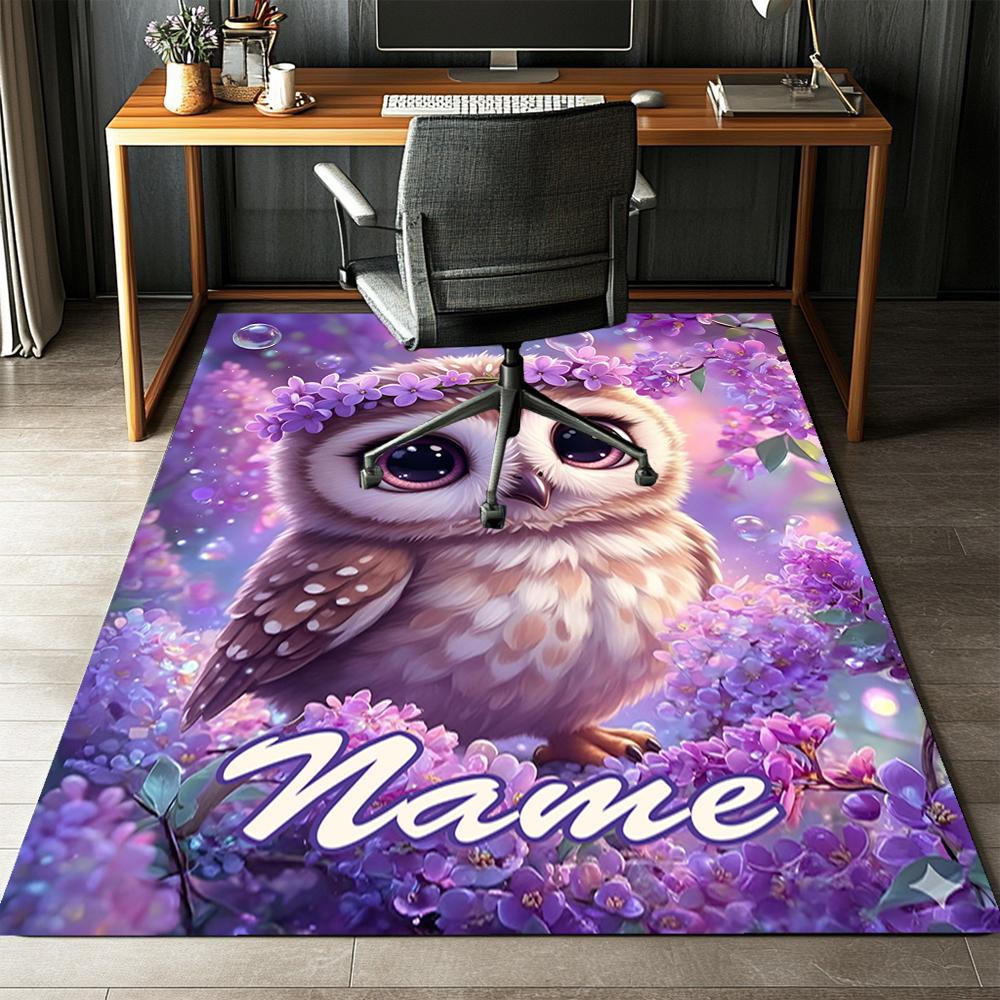 Custom Name Owl Printed Carpet,Rug for Office Chair Living Room Bedroom Kitchen Room Decor Gifts.