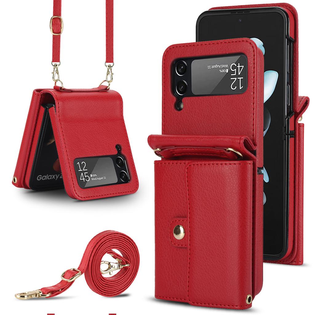 Crossbody Cards Bag Rfid Leather Wallet Case For Samsung Galaxy Z Flip 5 4 3 5G Flip5 Long Lanyard Purse Pocket Hand Strap Cover