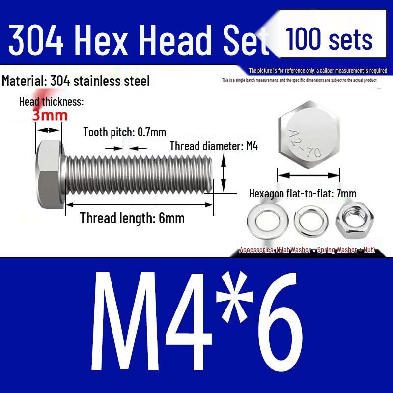 Jiemengzhe M6-M12 Stainless Steel Hex Head Bolt & Nut Set