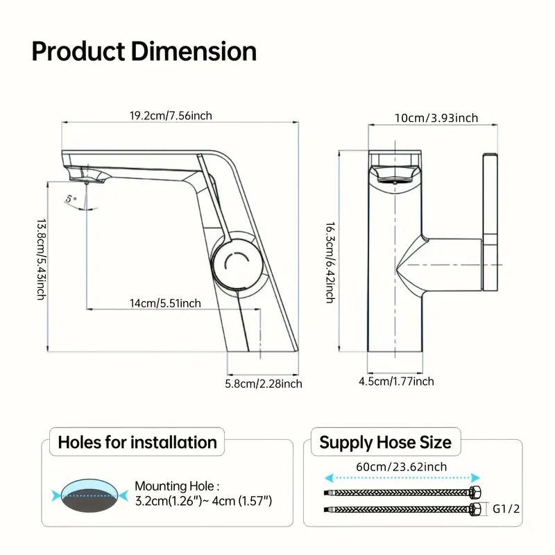 Modern Bathroom Faucet with Digital Temperature Display - Touchscreen-like interface, No Battery Celsius/Fahrenheit Switch