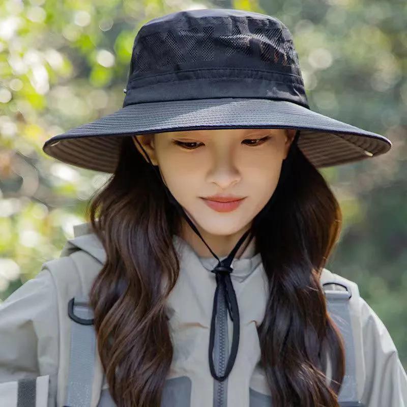 WTEMPO Solid Color Hollow-out Sunmer Hats Cowboy Bucket Hats Outdoor Hiking Fishing Sun Hats UV Breathable Hats