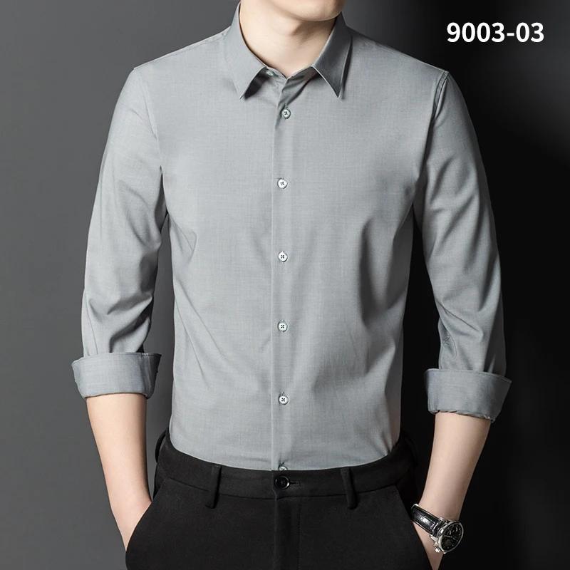 Bamboo Fiber solid color elastic long-sleeve shirts for men slim fit formal plain shirt england style white shirt office clothes