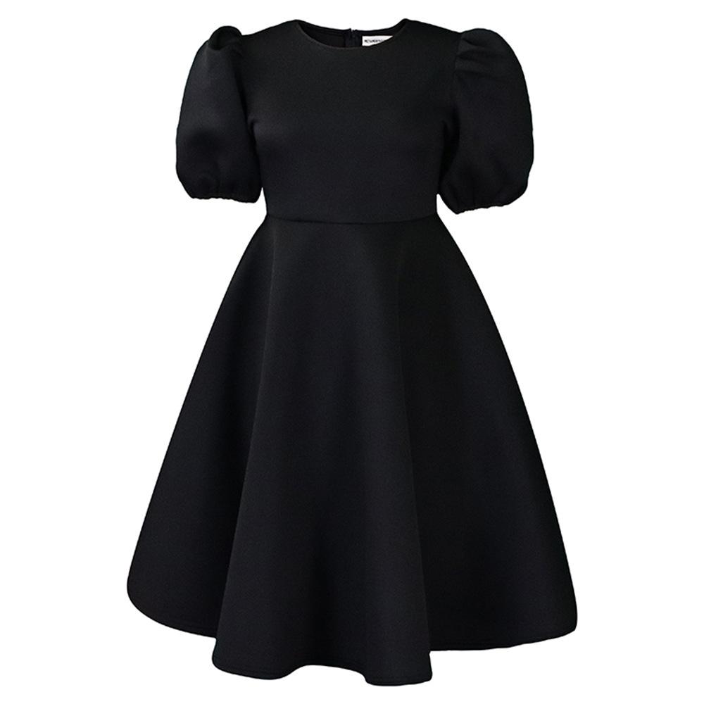 Round neck temperament bubble sleeves waist pendulum dress dress A-word dress