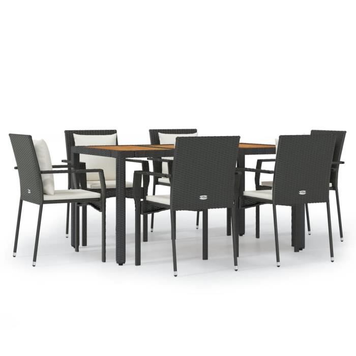 VidaXL Garden Dining Set and Cushions 7pcs Black Wicker 3157966