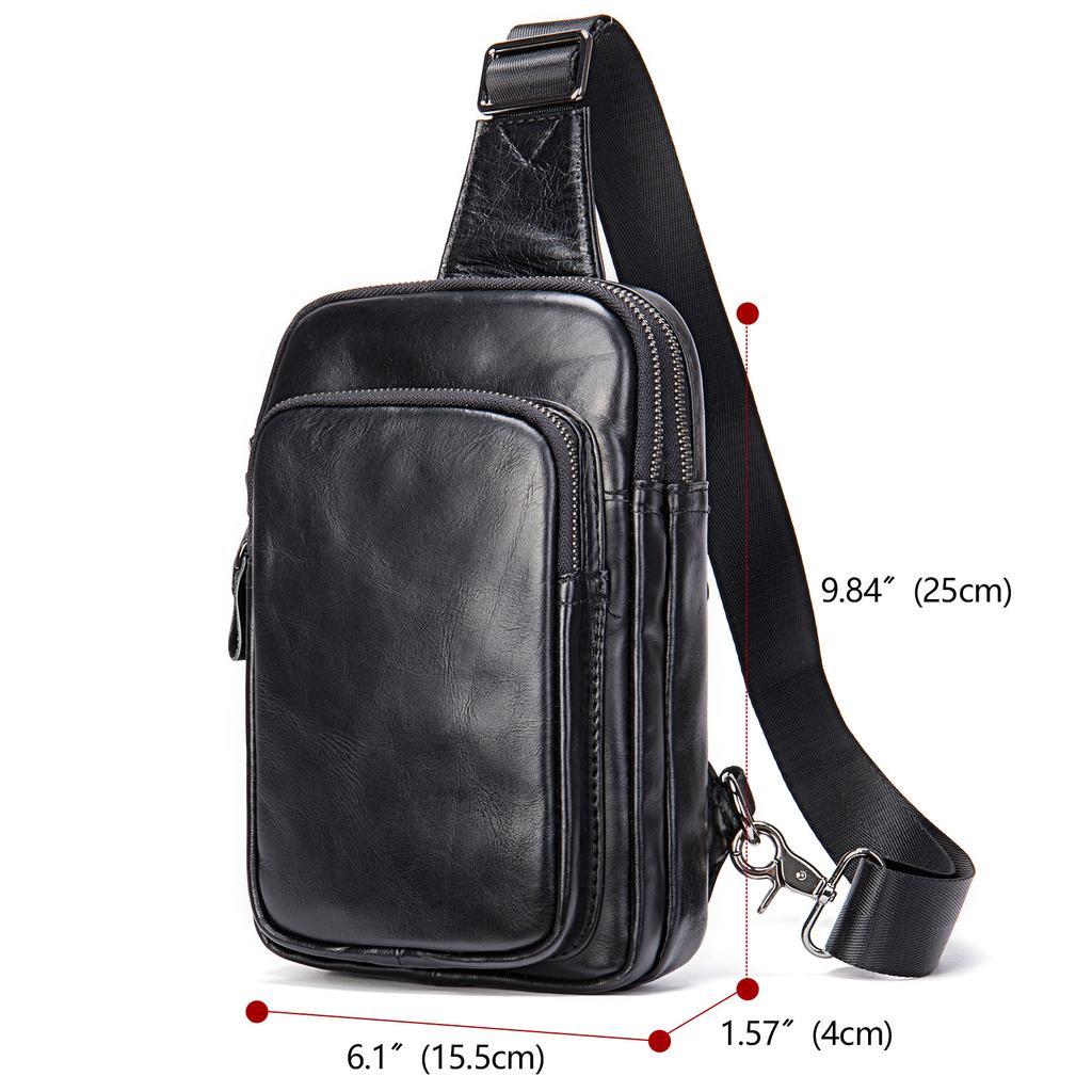 Men's Head Layer Cowhide Chest Bag Fashion Men's Bag Crossbody Cowhide Small Bag Genuine Leather Chest Bag