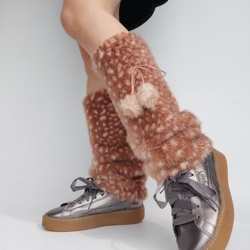 New Winter Faux Fur Plush Deer Leg Warmers Kawaii Furry Boots Socks Cover Punk High Boots Socks Performance Costume Leg Warmers