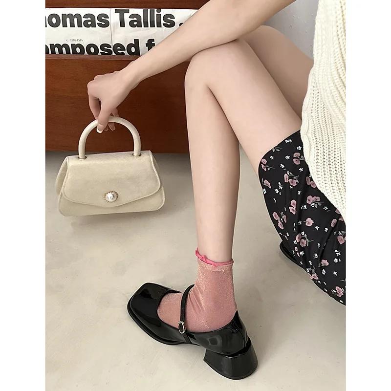 Fashion Women's High Heel Mary Jane Shoes 2025 Spring and Autumn New British Style Square Toe Thick-heeled Pumps for Women Zapatos Mujer