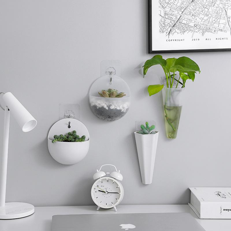 Kunststoff Wandhängetopf mit Klebehaken Einfacher Gartentopf für Arbeitszimmer Küche Vertikale Begrünung Dekoration