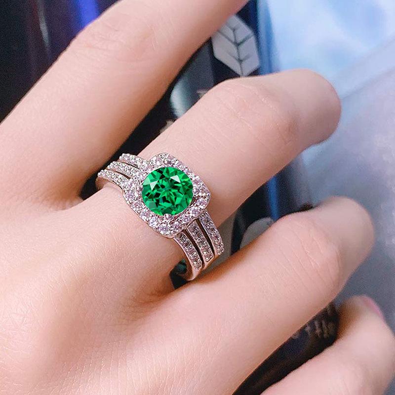 

Square zirconium stacked wearing high-end rings, women s men s European and American exquisite three-piece set of noble temperament rings no. 10