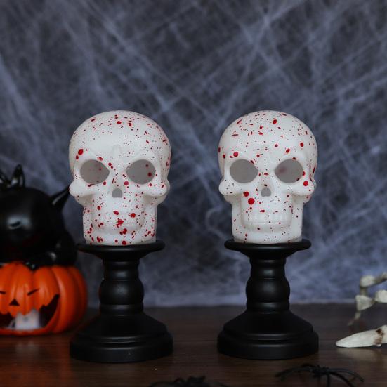 Halloween Lamp Decoration Light-up Black Cat on Pumpkin Statue Spooky Eyeball/Skull/Pumpkin Candle Holder with LED Light for Halloween Tabletop Decor