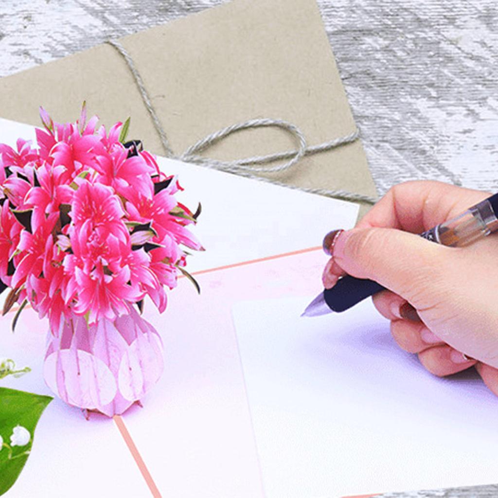 3D Pop Up Card Lily Vase Blessing Message Greeting Invitation Card for ...
