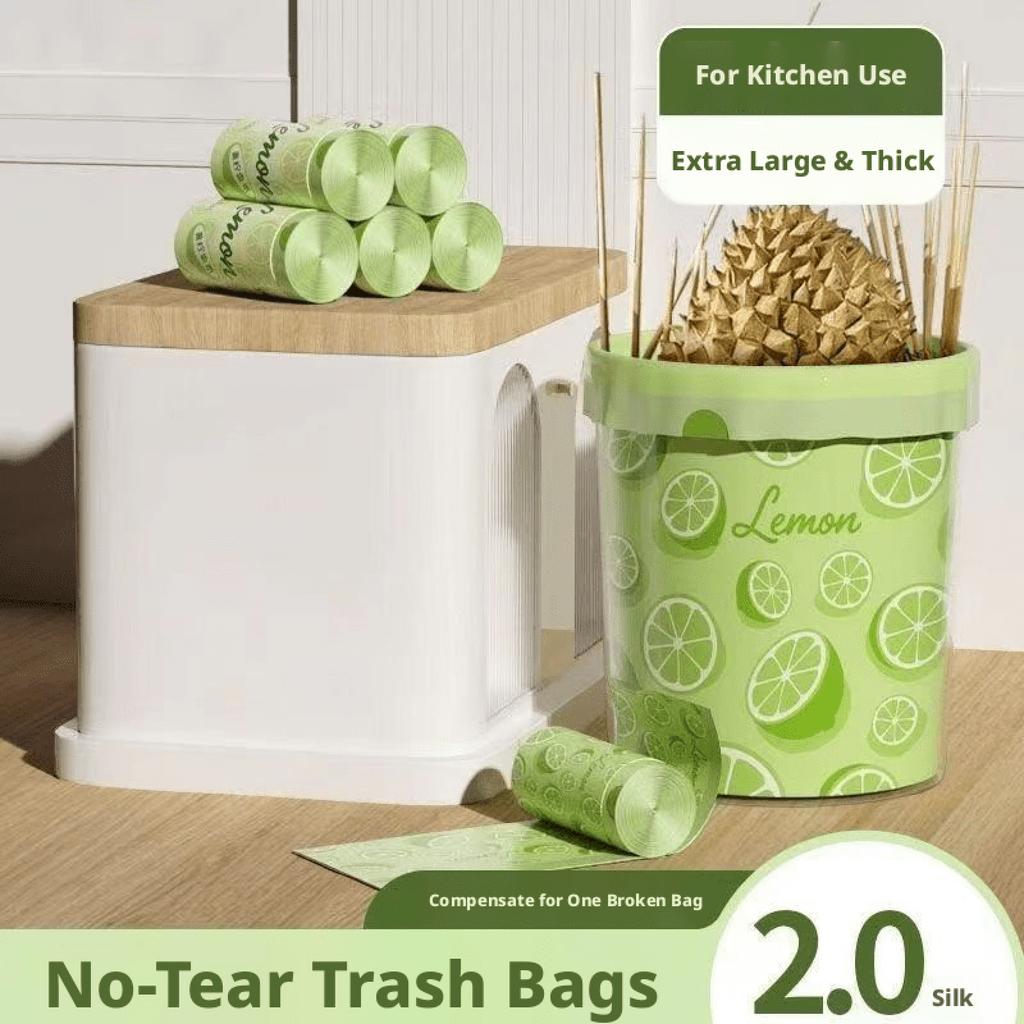 Green Printed Bags with Handles for Kitchen and Bathroom - Portable Garbage Bags for Household Use
