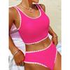 Sexy Hot Pink Patchwork Bikini Set 2026 Women Push Up Pad Vest High Waist Swimsuit Beach Bathing Suit Holiday Two Piece Swimwear