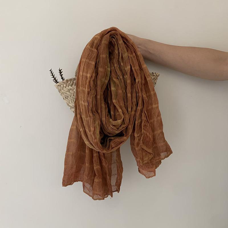 Retro Cotton and Linen Scarf Women's Solid Color Plaid Shawl Silk Scarf Warm Scarf