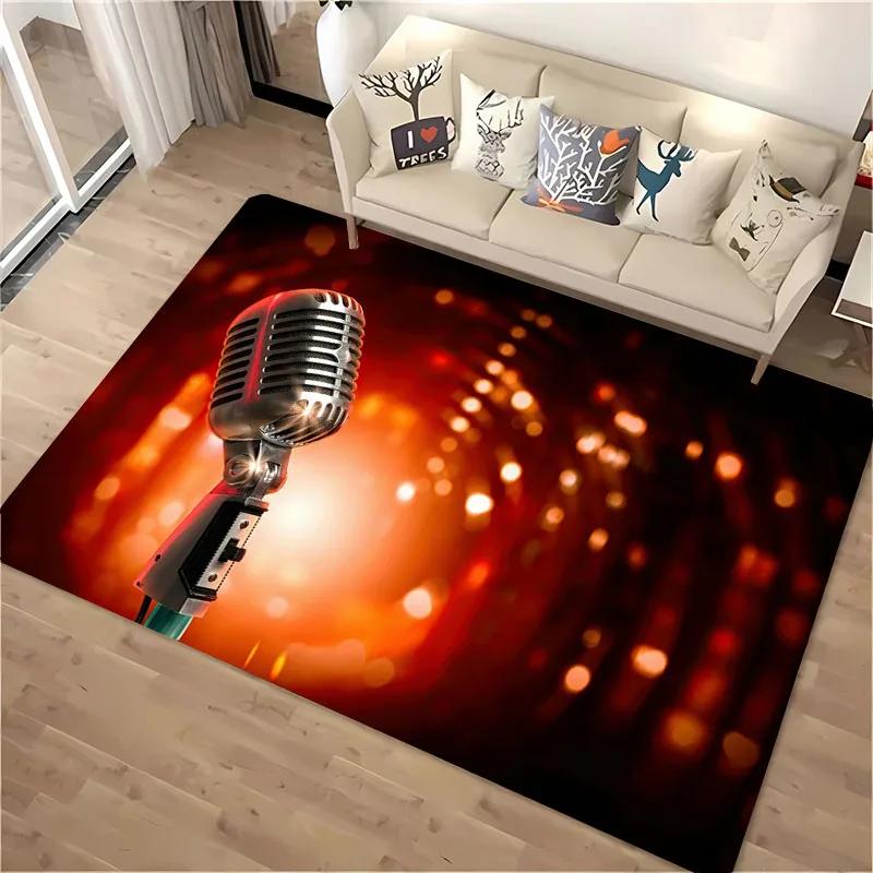 Lustiger Teppich mit Mikrofon-Aufdruck für Heim-Wohnzimmer-Dekoration Fußmatte Couchtisch-Bereichsteppich Rutschfest Schlafzimmer Bettvorleger