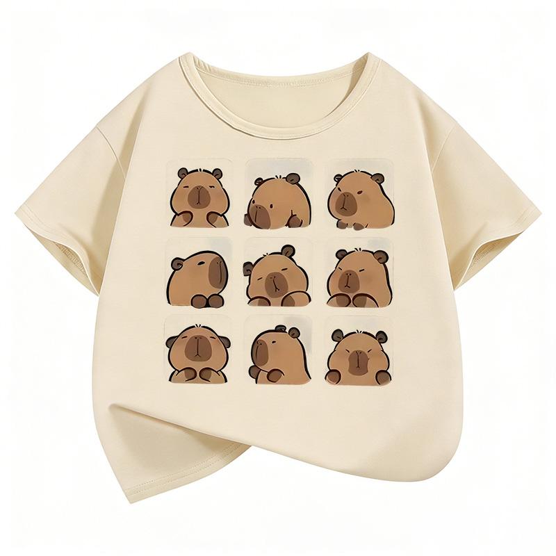 Cute Capybara Graphic Kids Tshirts Summer Short Sleeve Tees Cartoon Animal Boys Girls Clothes Kawaii Tops Y2K Children Tshirt