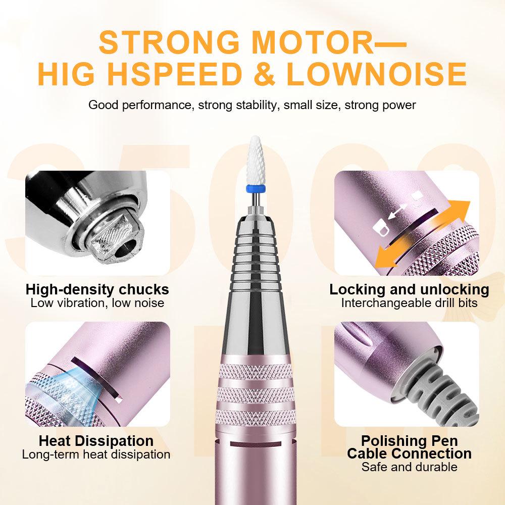 Luminous Tungsten Nail Drill Set with Grinding Heads