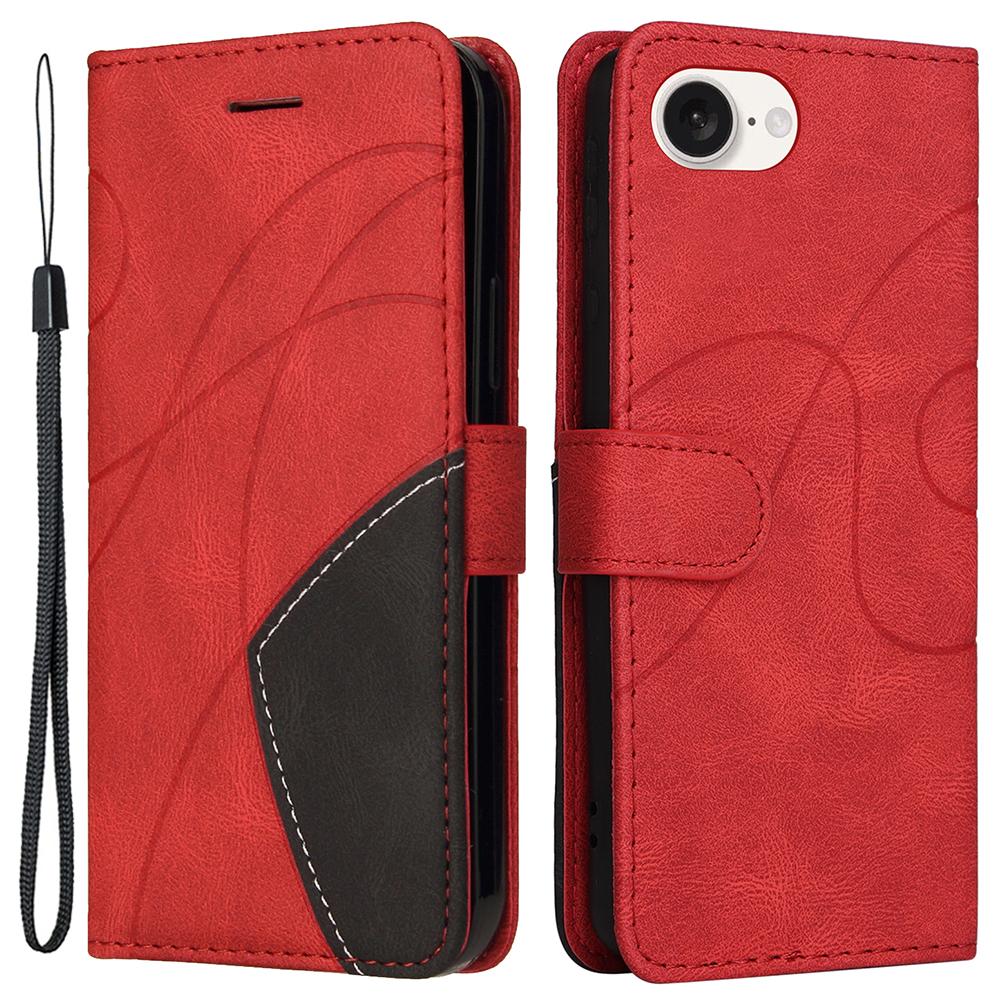 For iPhone 16e Leather Case Wallet Stand Color Splicing Phone Cover