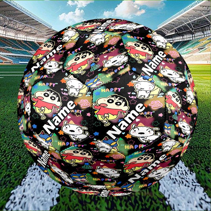 Custom Name Personalized Crayon Shin Print Size 5 Soccer Ball Training & Match Football, for Team, Kicking, Gift for Football