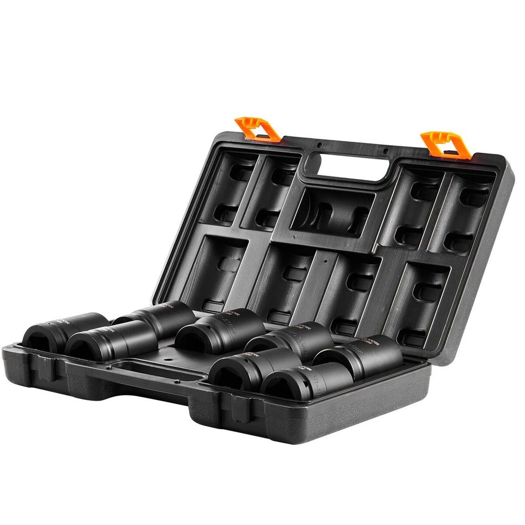 Impact Sockets Set 8pcs 6-Point 1" Drive Bit Ratchet Tool Kit Case