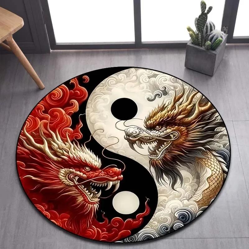 Cartoon 3D Dragon Round Area Rug – Non-Slip Floor Mat for Living Room or Bedroom – Game Room Decor, Kids Play Carpet
