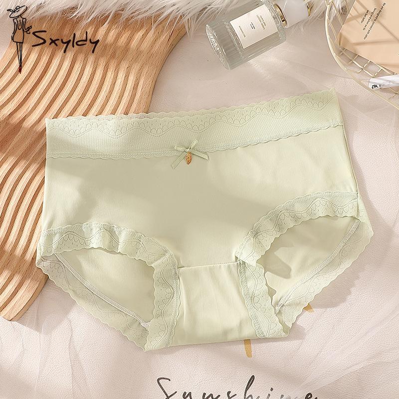 Non-marking Ice Silk Panties Female Mid-waist Comfortable Breathable Girls Raw Lace Panties
