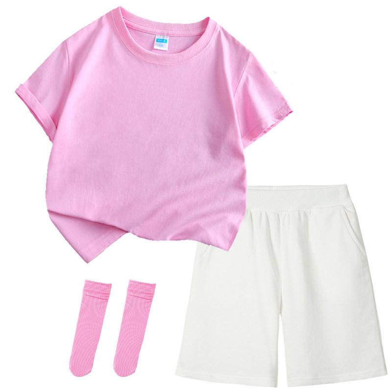 Colorful Children's Short Sleeve T-shirt Set for Kindergarten Sports and June 1st Performances.