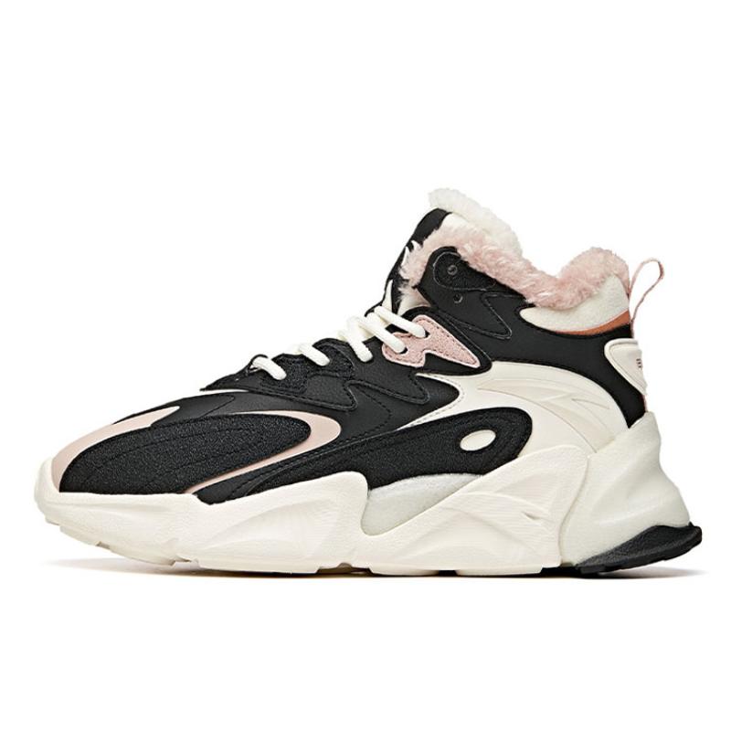 Anta Life Collection Cushioning Anti-Slip And Wear-Resistant Mid-Top Athletic Shoes Women s Black White Sneakers 36.5