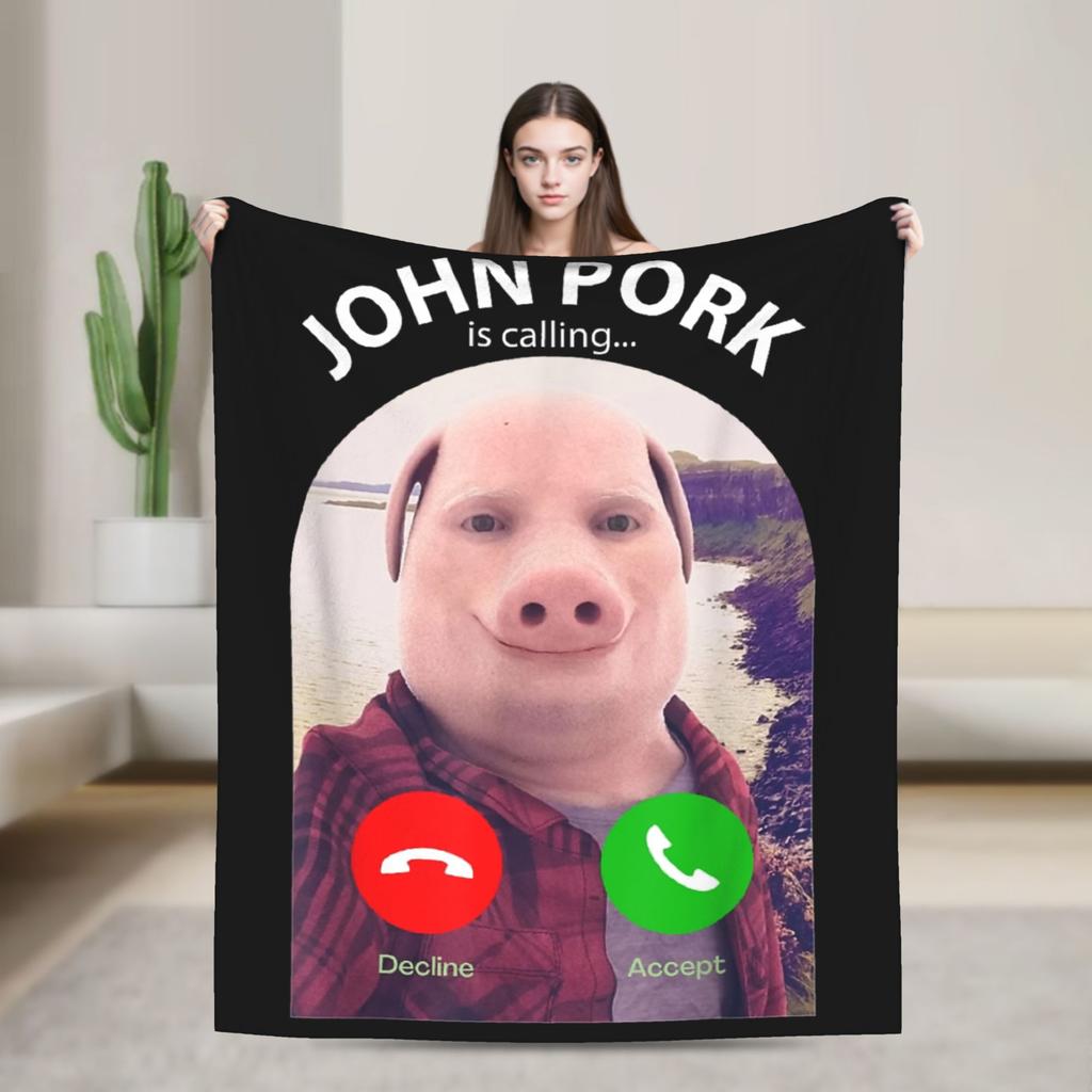John Pork Is Calling Funny Meme Flannel Blanket Warm Soft Throw Blanket for Bedroom Camping Fashion Bedspread Sofa Bed Cover