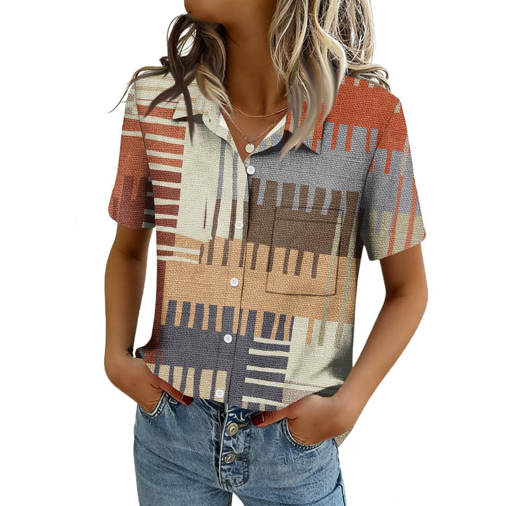 Women Blouses Short Sleeve Button Down Shirts Business Casual Dressy Work Tops Summer Spring Clothes