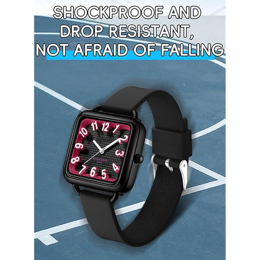 Unisex Analog Square Face Watch 5ATM Waterproof Lightweight Silicone Band Casual Stylish for Students