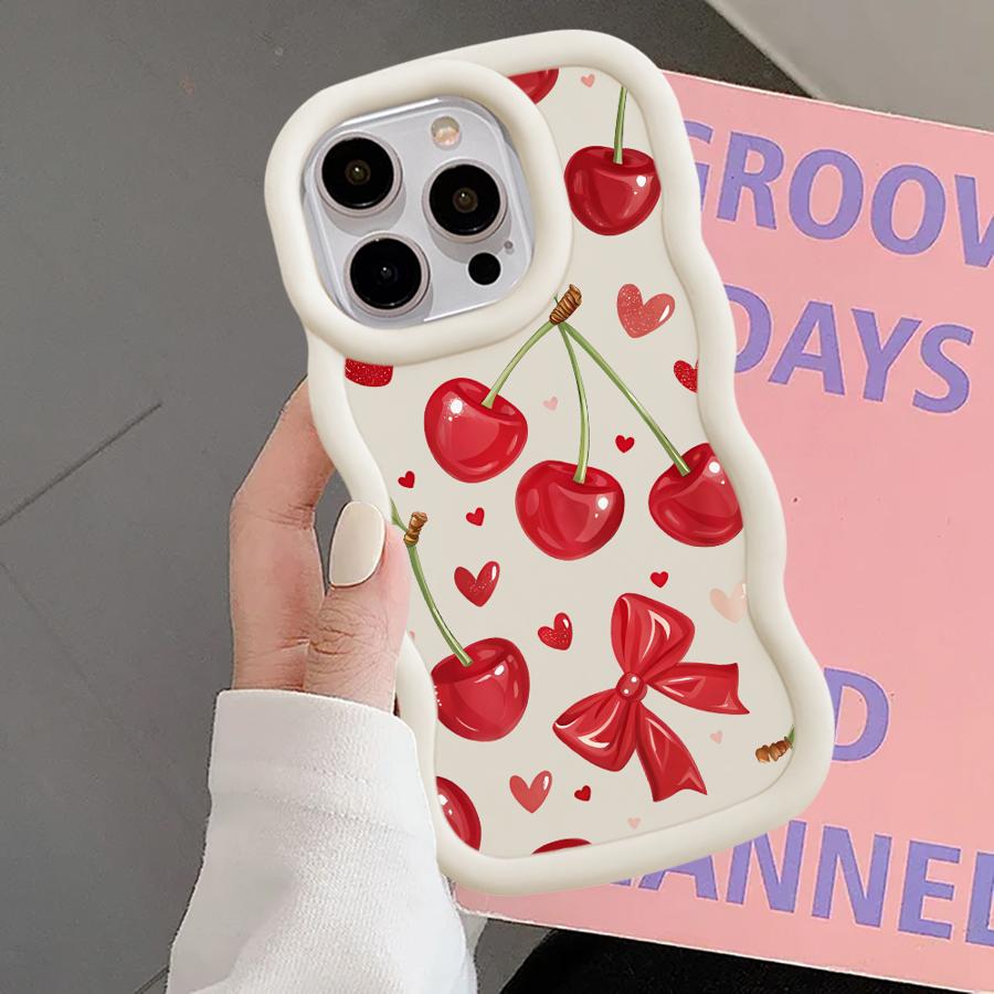 Soft Phone Cover Case for iPhone 15 Plus XR 14 13 11 16 Pro Max 8 17 Air 12 Red Lovely Cherry