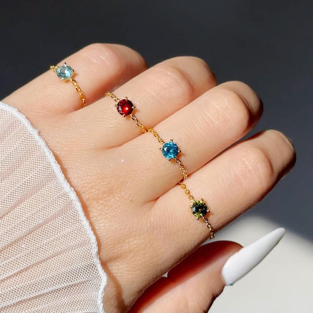 Adjustable Small Round CZ Zircon Rings For Women Gold Silver Color Link Chain Ring Fashion Jewelry for Party Anillos Mujer